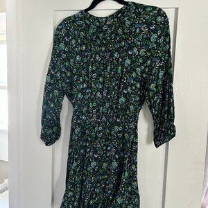 Zara Long-sleeved Mini Dress Blue/Black/Green Floral Print